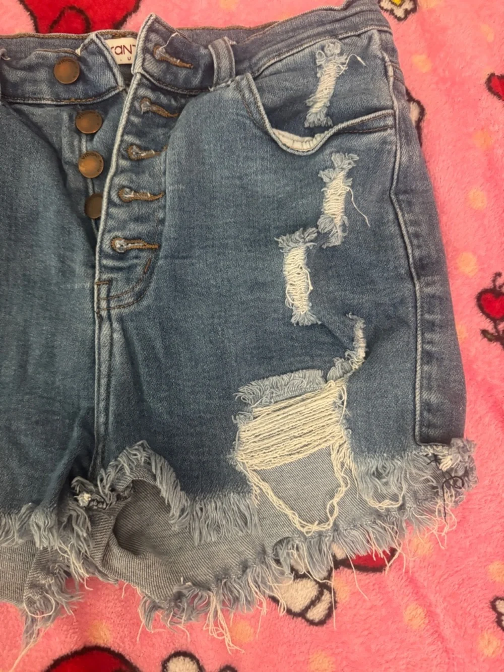 High Waisted Distressed Button-Front Denim Shorts - Blue